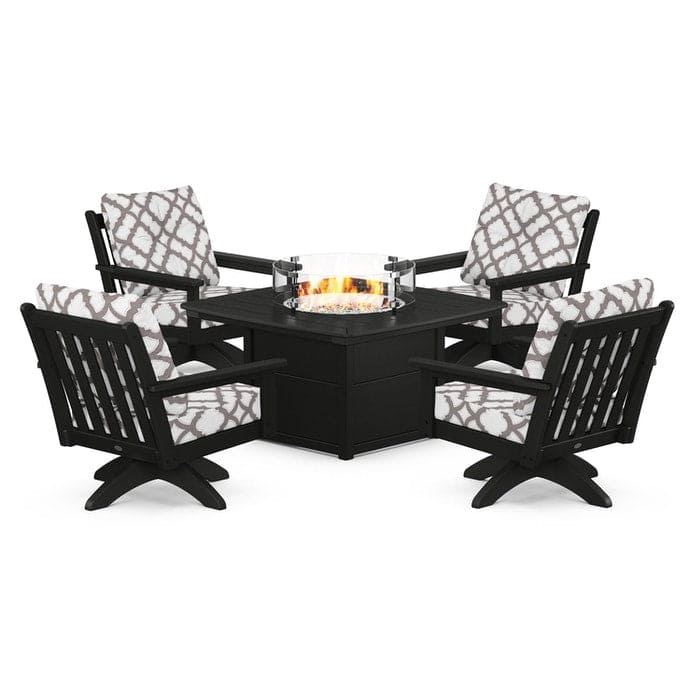 POLYWOOD  Vineyard 5-Piece Deep Seating Swivel Conversation Set with Fire Pit Table                                                      FREE SHIPPING