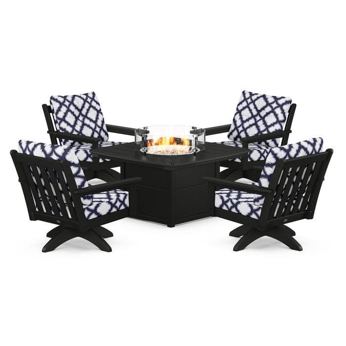 POLYWOOD  Vineyard 5-Piece Deep Seating Swivel Conversation Set with Fire Pit Table                                                      FREE SHIPPING