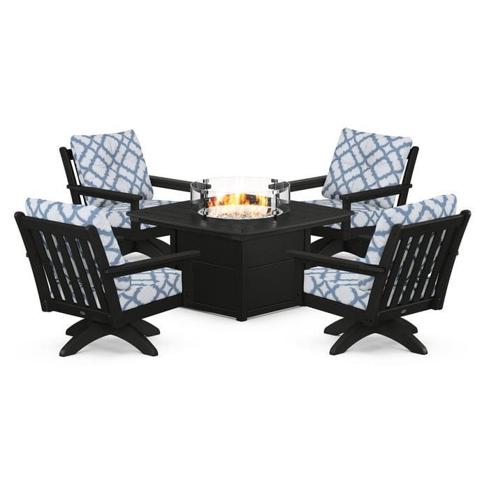 POLYWOOD  Vineyard 5-Piece Deep Seating Swivel Conversation Set with Fire Pit Table                                                      FREE SHIPPING