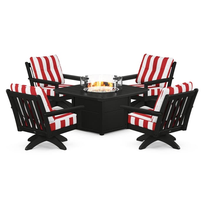 POLYWOOD  Vineyard 5-Piece Deep Seating Swivel Conversation Set with Fire Pit Table                                                      FREE SHIPPING