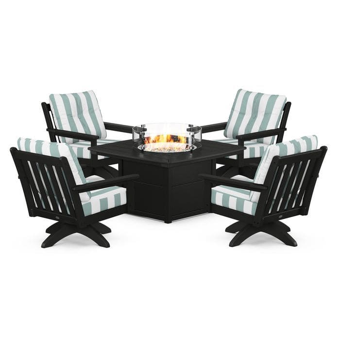 POLYWOOD  Vineyard 5-Piece Deep Seating Swivel Conversation Set with Fire Pit Table                                                      FREE SHIPPING