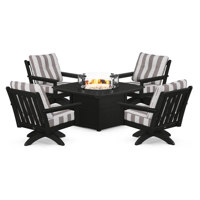 POLYWOOD  Vineyard 5-Piece Deep Seating Swivel Conversation Set with Fire Pit Table                                                      FREE SHIPPING