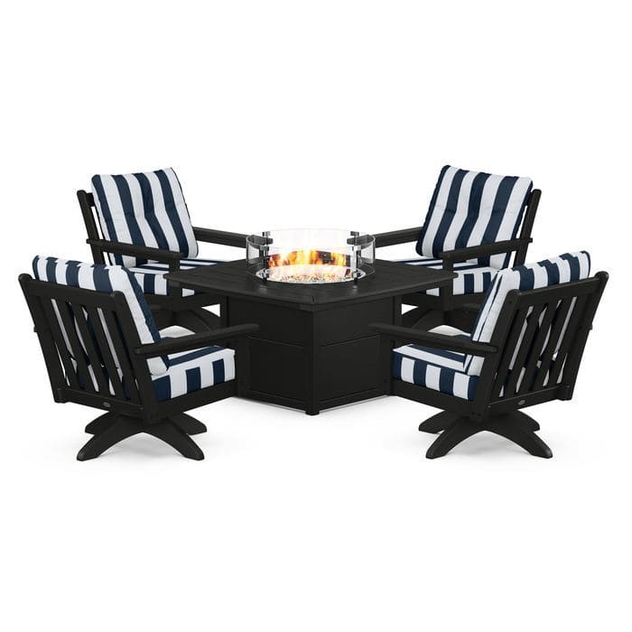 POLYWOOD  Vineyard 5-Piece Deep Seating Swivel Conversation Set with Fire Pit Table                                                      FREE SHIPPING