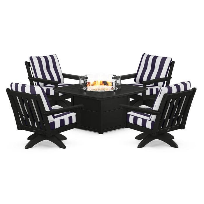 POLYWOOD  Vineyard 5-Piece Deep Seating Swivel Conversation Set with Fire Pit Table                                                      FREE SHIPPING