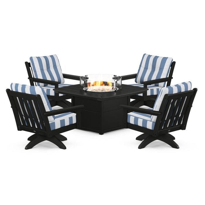 POLYWOOD  Vineyard 5-Piece Deep Seating Swivel Conversation Set with Fire Pit Table                                                      FREE SHIPPING