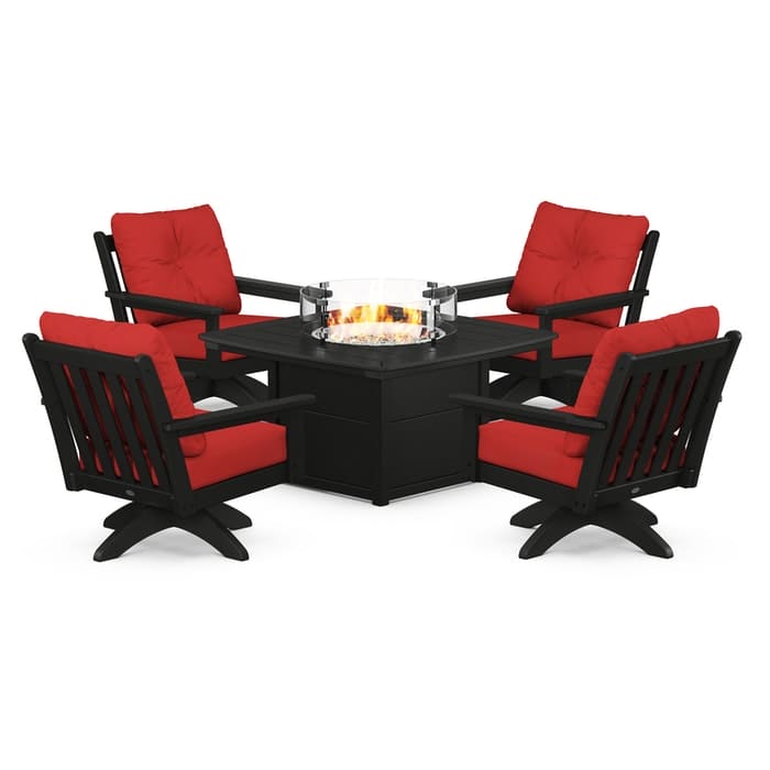 POLYWOOD  Vineyard 5-Piece Deep Seating Swivel Conversation Set with Fire Pit Table                                                      FREE SHIPPING
