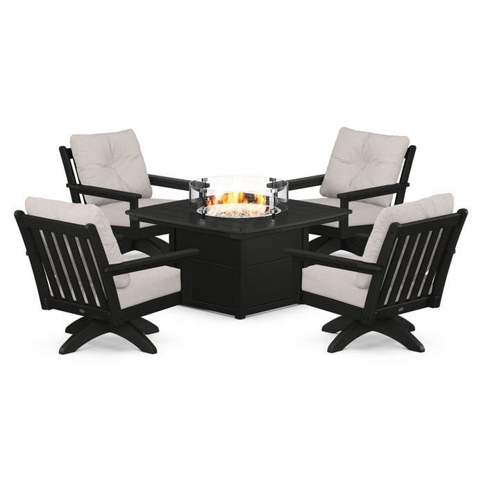 POLYWOOD  Vineyard 5-Piece Deep Seating Swivel Conversation Set with Fire Pit Table                                                      FREE SHIPPING