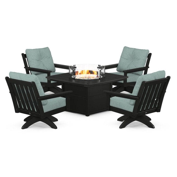 POLYWOOD  Vineyard 5-Piece Deep Seating Swivel Conversation Set with Fire Pit Table                                                      FREE SHIPPING