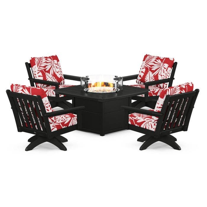 POLYWOOD  Vineyard 5-Piece Deep Seating Swivel Conversation Set with Fire Pit Table                                                      FREE SHIPPING