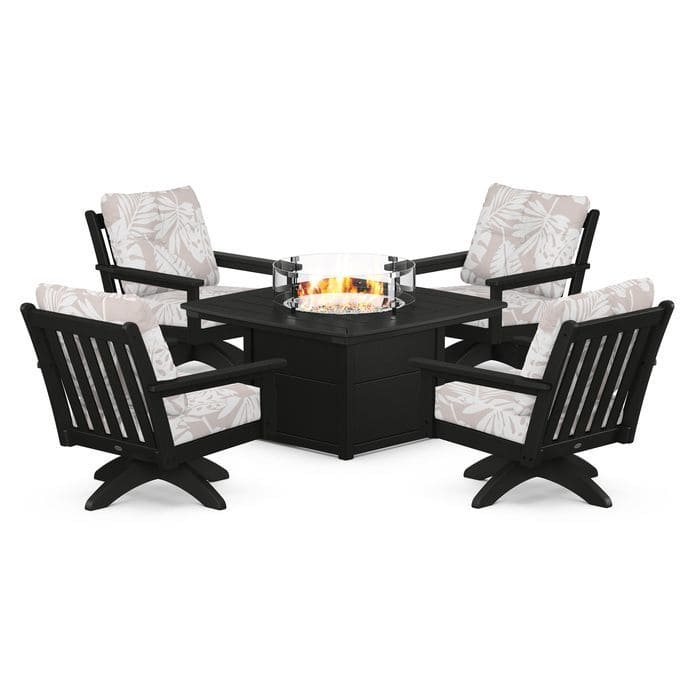 POLYWOOD  Vineyard 5-Piece Deep Seating Swivel Conversation Set with Fire Pit Table                                                      FREE SHIPPING