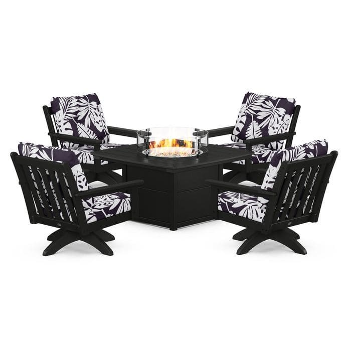 POLYWOOD  Vineyard 5-Piece Deep Seating Swivel Conversation Set with Fire Pit Table                                                      FREE SHIPPING