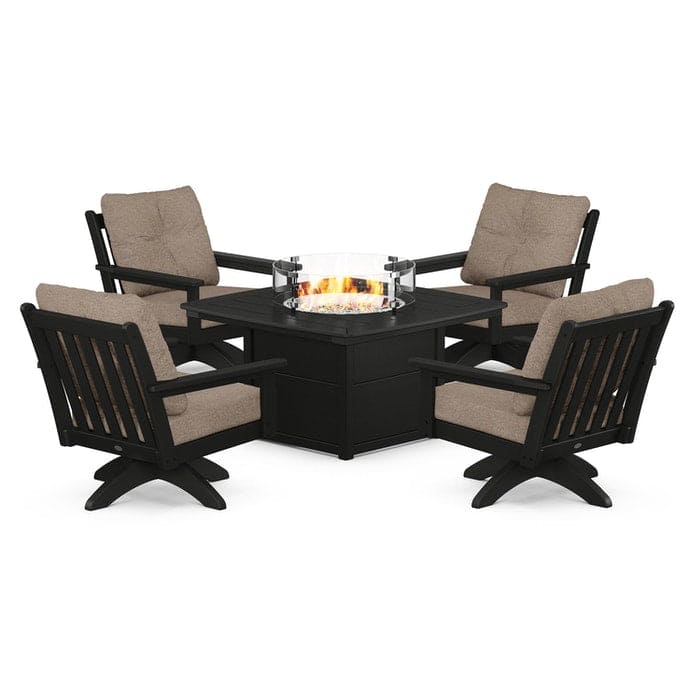 POLYWOOD  Vineyard 5-Piece Deep Seating Swivel Conversation Set with Fire Pit Table                                                      FREE SHIPPING