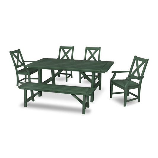 POLYWOOD - Braxton 6-Piece Rustic Farmhouse Arm Chair Dining Set with Bench - FREE SHIPPING