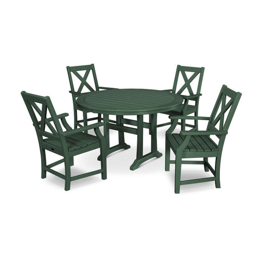 POLYWOOD - Braxton 5-Piece Nautical Trestle Arm Chair Dining Set - FREE SHIPPING