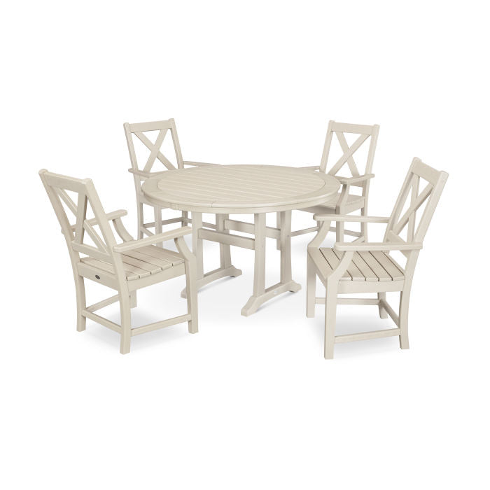 POLYWOOD Braxton 5-Piece Nautical Trestle Arm Chair Dining Set FREE SHIPPING