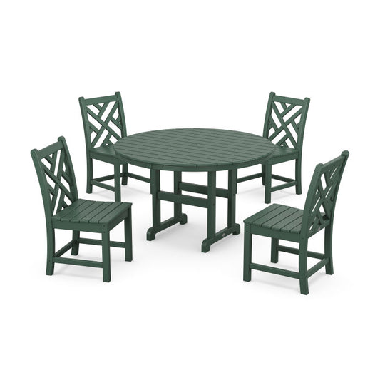 POLYWOOD - Chippendale 5-Piece Round Farmhouse Side Chair Dining Set - FREE SHIPPING