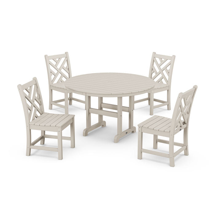 POLYWOOD Chippendale 5-Piece Round Farmhouse Side Chair Dining Set FREE SHIPPING