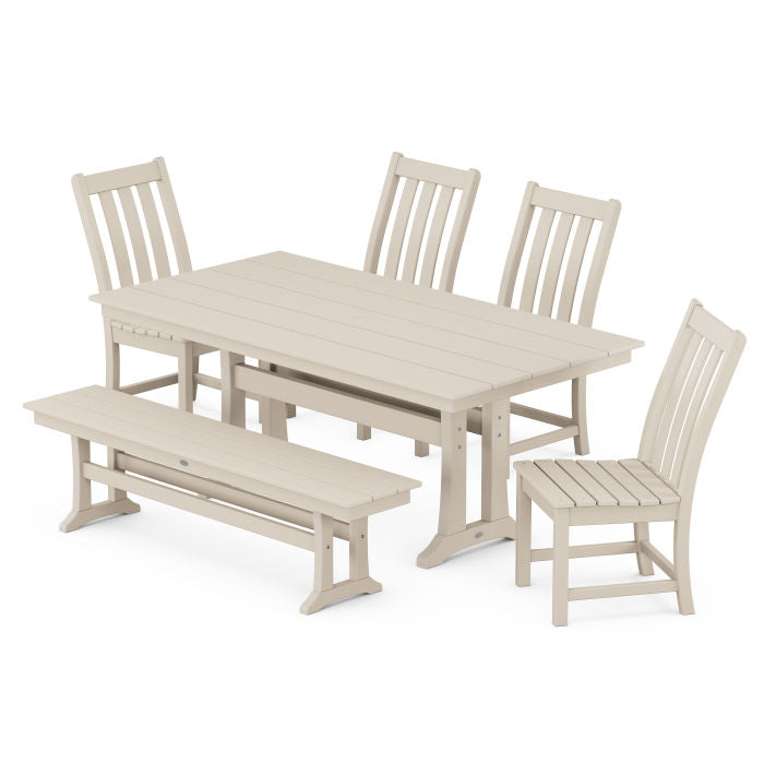 POLYWOOD Vineyard Side Chair 6-Piece Farmhouse Dining Set with Trestle Legs and Bench FREE SHIPPING