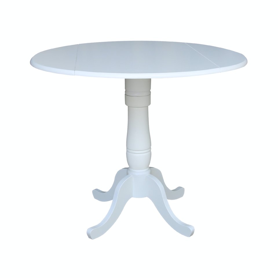 Dining Essentials - 42" Drop Leaf Table Top w/ 36" H Traditional Pedestal w/ Extension in Pure White