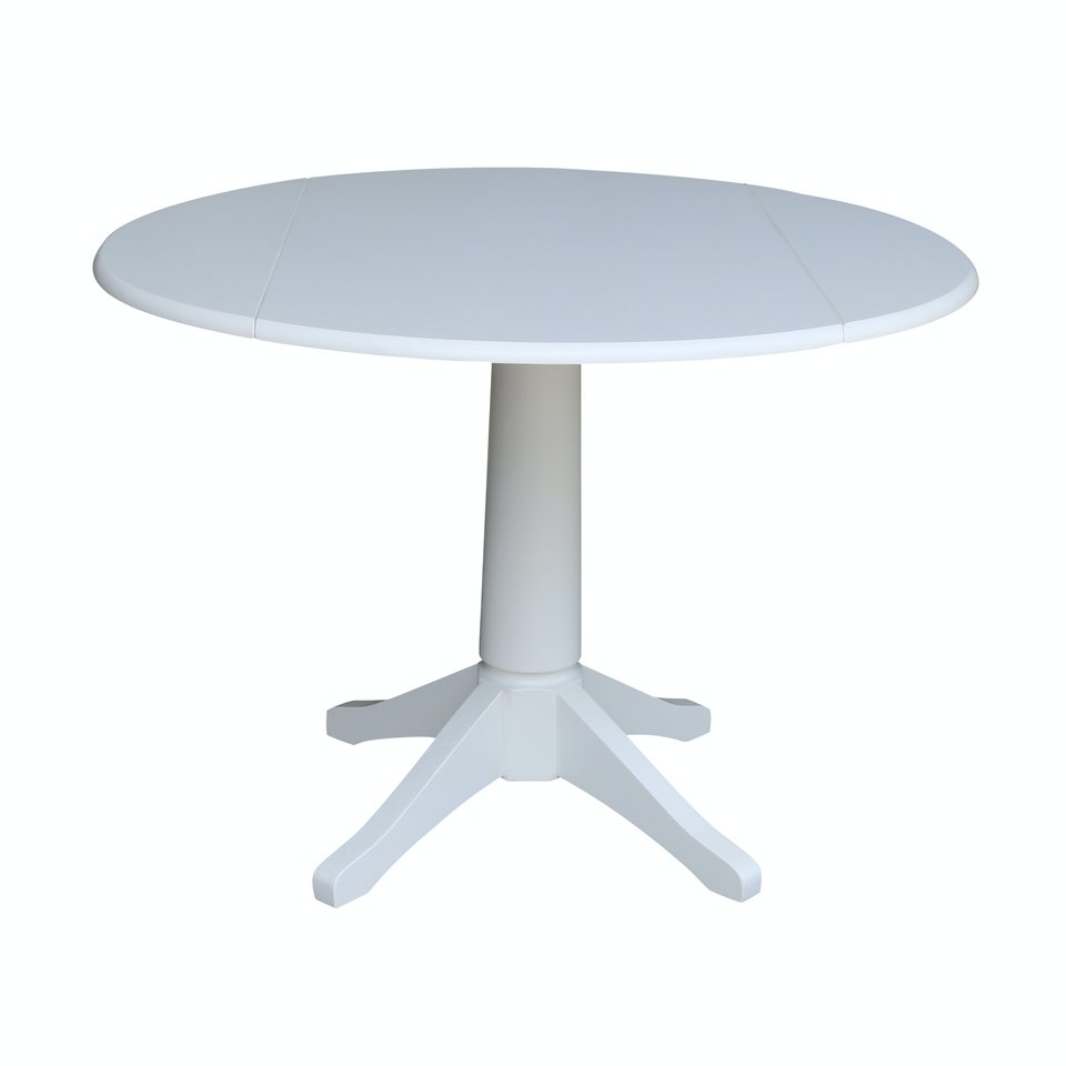 Dining Essentials - 42" Drop Leaf Table Top w/ 30" H Transitional Pedestal in Pure White