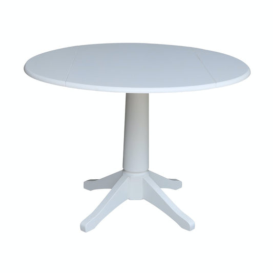 Dining Essentials - 42" Drop Leaf Table Top w/ 30" H Transitional Pedestal in Pure White