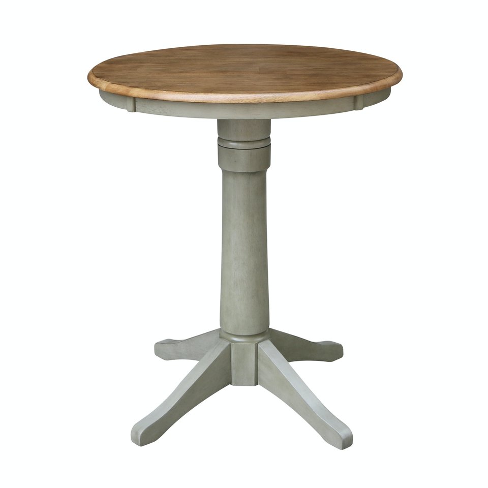 Dining Essentials - 30" Round Table Top w/ 36" H Transitional Pedestal w/ Extension in Hickory & Stone