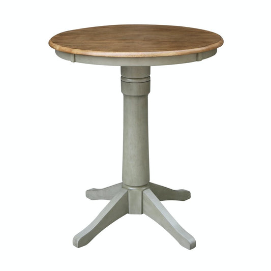 Dining Essentials - 30" Round Table Top w/ 36" H Transitional Pedestal w/ Extension in Hickory & Stone