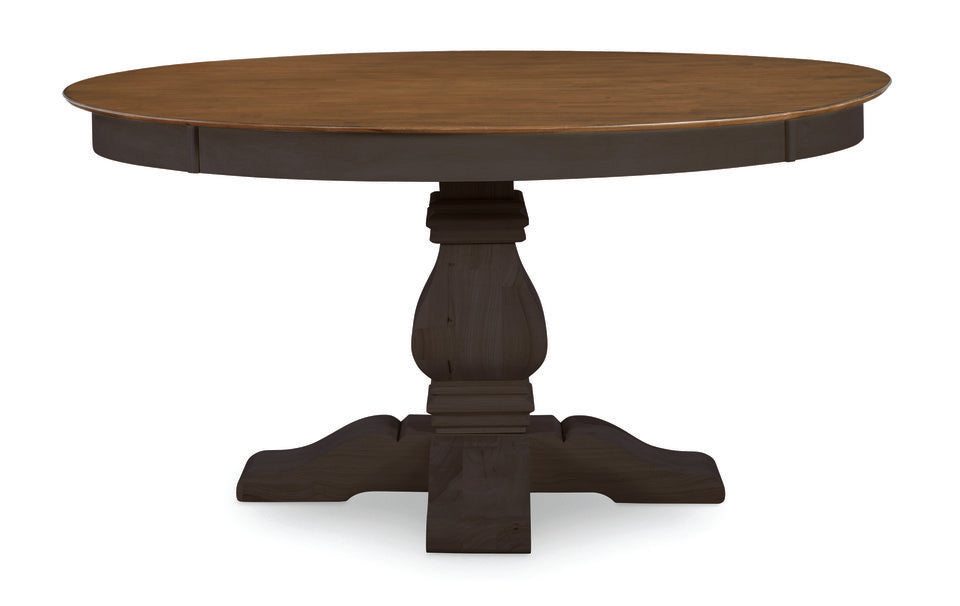 Vista - 52" Solid Round Table Top w/ Banks Pedestal Base in Hickory & Coal