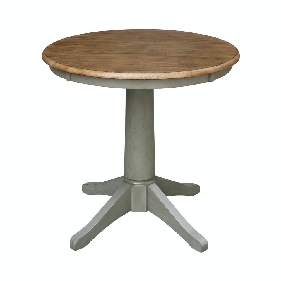 Dining Essentials - 30" Round Table Top w/ 30" H Transitional Pedestal in Hickory & Stone