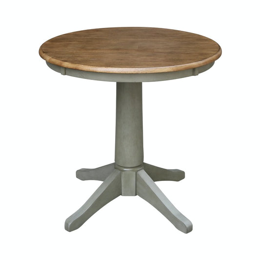 Dining Essentials - 30" Round Table Top w/ 30" H Transitional Pedestal in Hickory & Stone