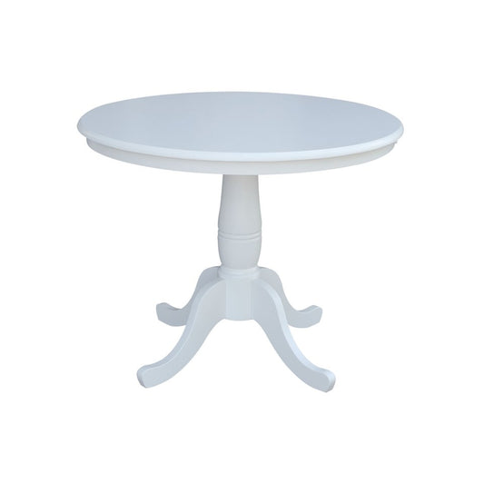 Dining Essentials - 36" Round Table Top w/ 30" H Traditional Pedestal in Pure White