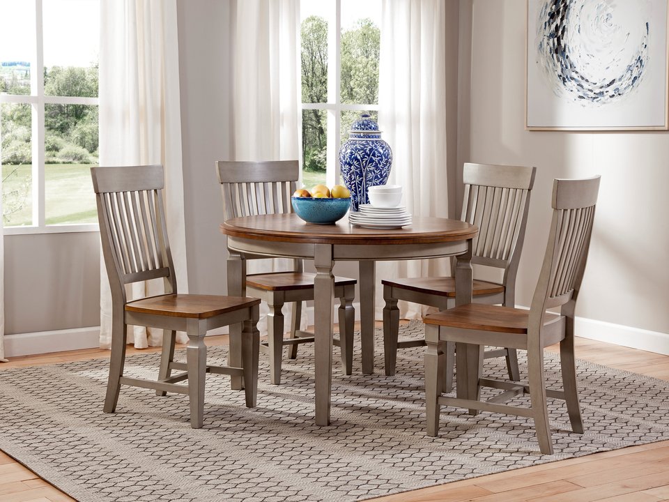 Vista - Solid Round Table Top in Hickory & Stone