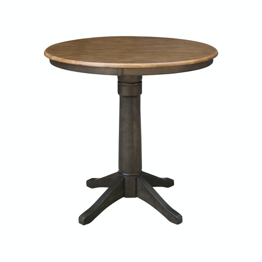 Dining Essentials - 36" Round Table Top w/ 36" H Transitional Pedestal w/ Extension in Hickory & Coal