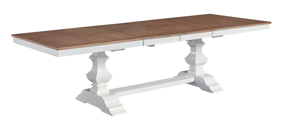 Vista - Extension Table Top w/ Banks Trestle Base in Hickory & Shell