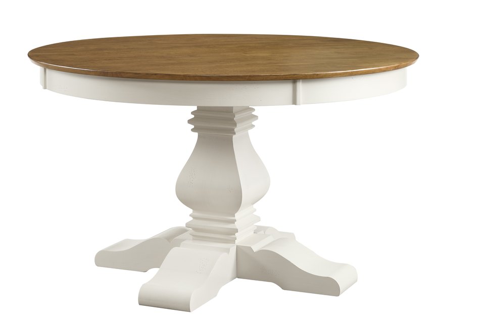 Vista - 52" Solid Round Table Top w/ Banks Pedestal Base in Hickory & Shell