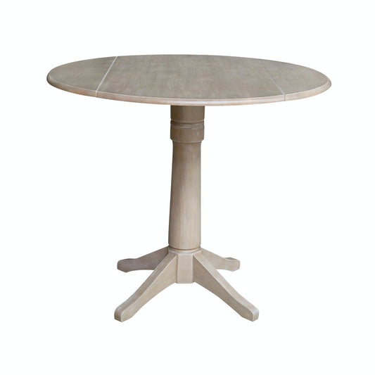 Dining Essentials - 42" Drop Leaf Table Top w/ 36" H Transitional Pedestal w/ Extension in Taupe Gray
