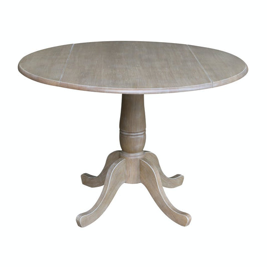 Dining Essentials - 42" Drop Leaf Table Top w/ 30" H Traditional Pedestal in Taupe Gray