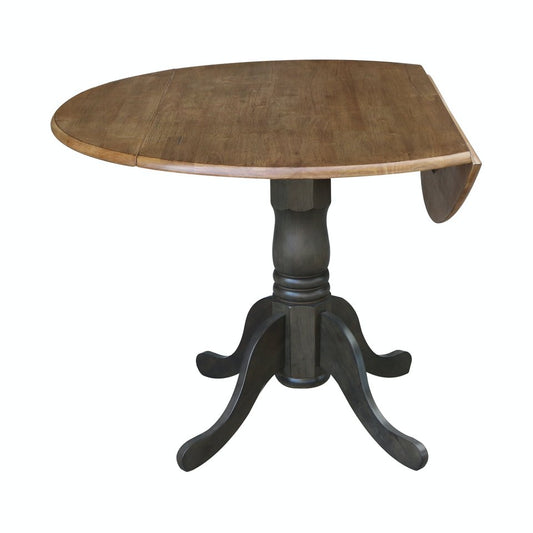 Dining Essentials - Round Drop Leaf Pedestal Table in Hickory & Coal