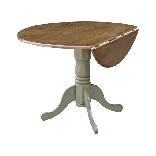 Dining Essentials - Round Drop Leaf Pedestal Table in Hickory & Stone