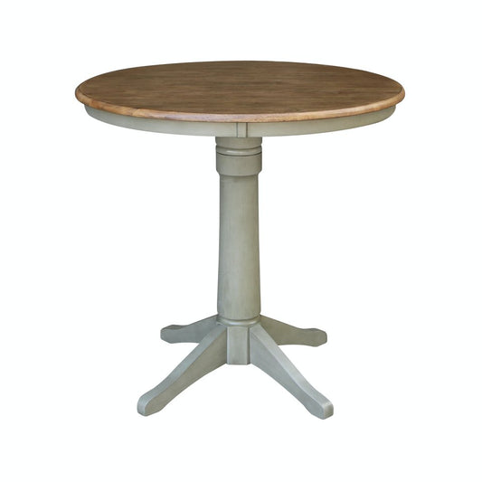 Dining Essentials - 36" Round Table Top w/ 36" H Transitional Pedestal w/ Extension in Hickory & Stone