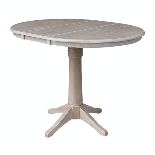 Dining Essentials - 36" Extension Table Top w/ 36" H Transitional Pedestal w/ Extension in Taupe Gray