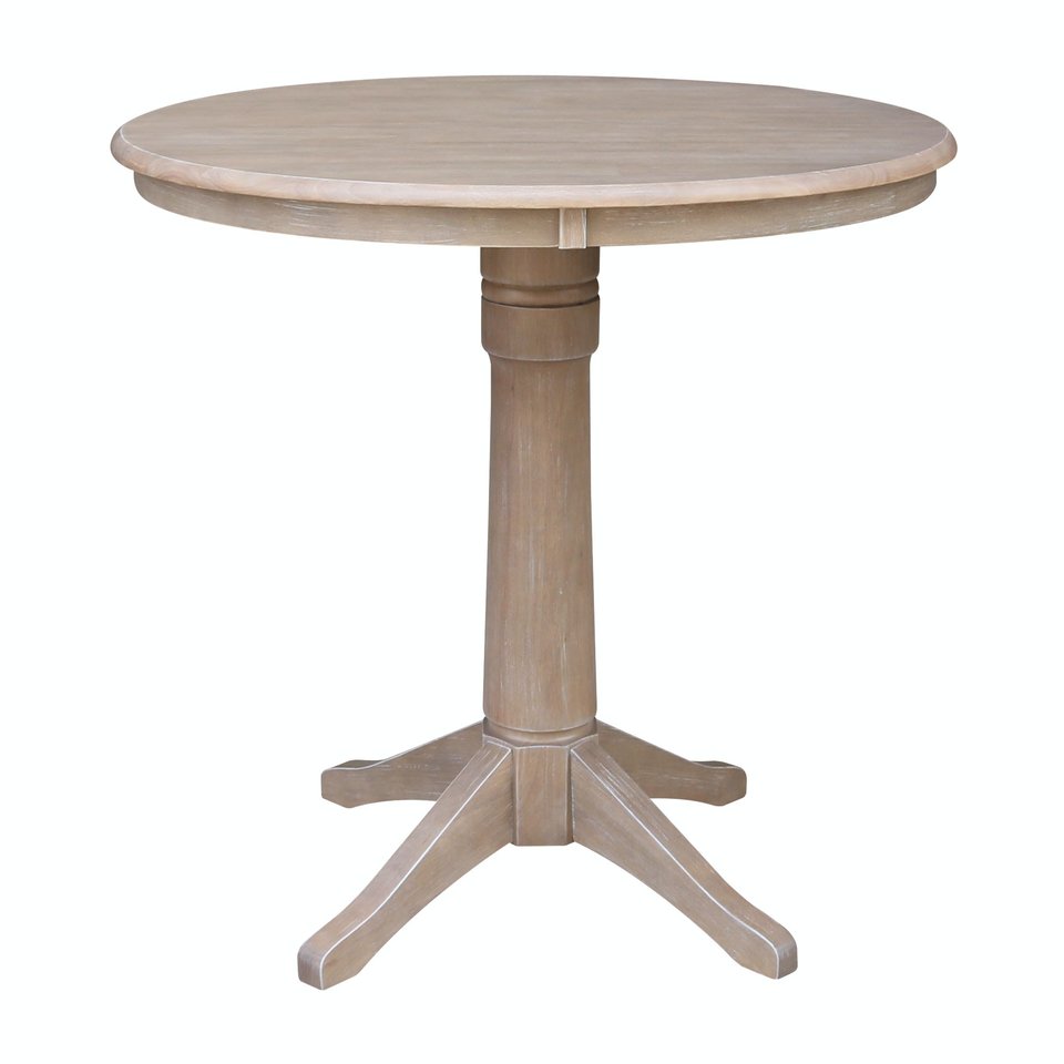 Dining Essentials - 36" Round Table Top w/ 36" H Transitional Pedestal w/ Extension in Taupe Gray