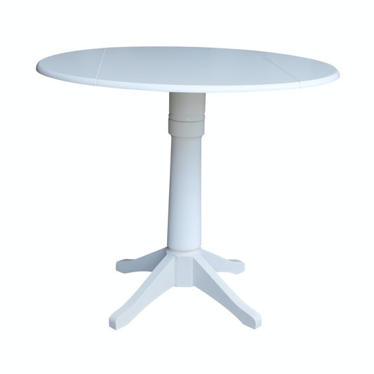 Dining Essentials - 42" Drop Leaf Table Top w/ 36" H Transitional Pedestal w/ Extension in Pure White