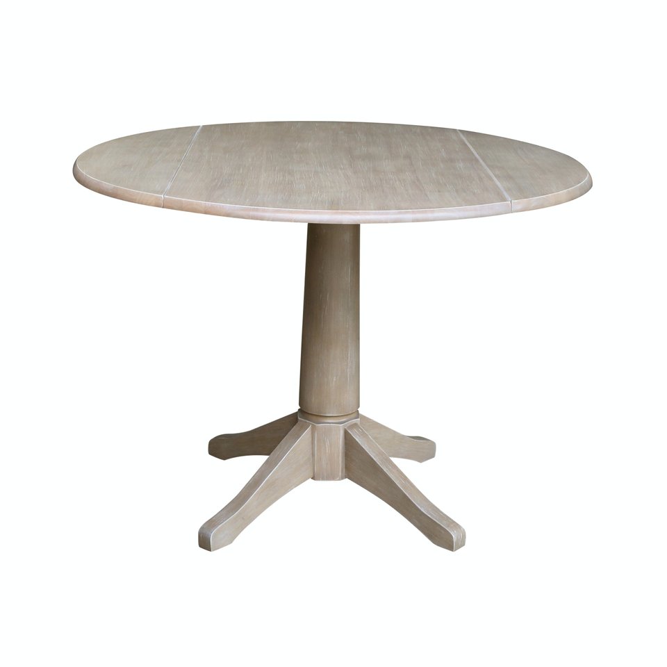 Dining Essentials - 42" Drop Leaf Table Top w/ 30" H Transitional Pedestal in Taupe Gray