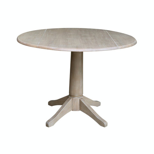 Dining Essentials - 42" Drop Leaf Table Top w/ 30" H Transitional Pedestal in Taupe Gray