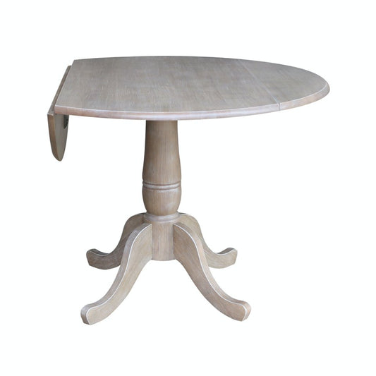 Dining Essentials - Round Drop Leaf Pedestal Table in Taupe Gray