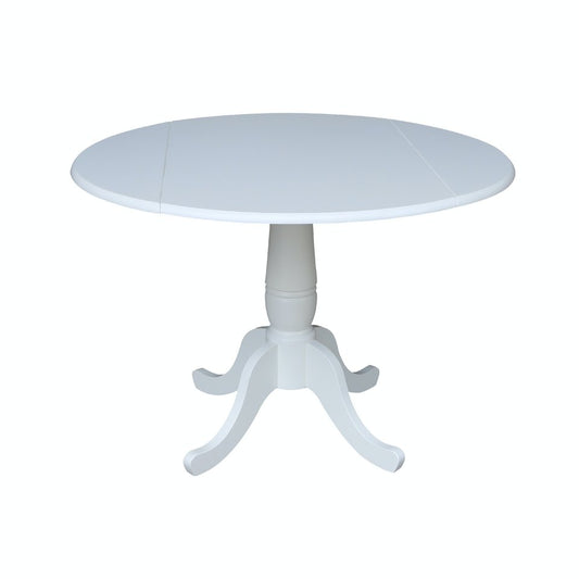 Dining Essentials - 42" Drop Leaf Table Top w/ 30" H Traditional Pedestal in Pure White