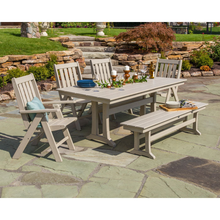 POLYWOOD Vineyard 6-Piece Folding Chair Farmhouse Dining Set with