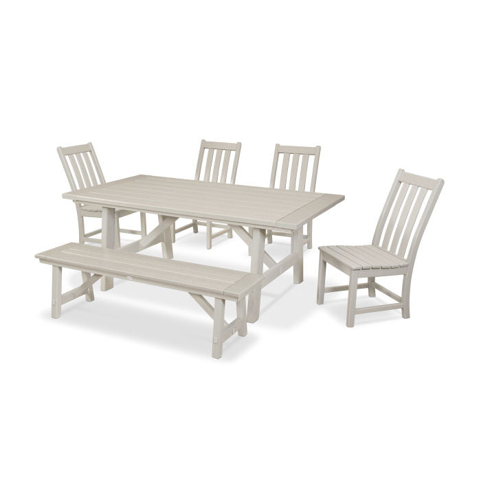 POLYWOOD Vineyard 6-Piece Rustic Farmhouse Side Chair Dining Set with Bench FREE SHIPPING