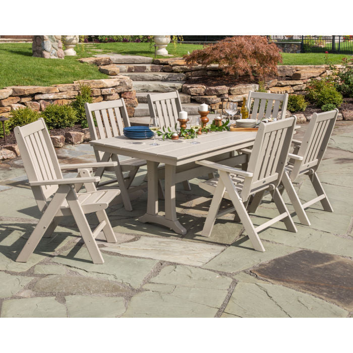 Polywood - Vineyard Folding Chair 7-Piece Farmhouse Dining Set with Trestle Legs - FREE SHIPPING